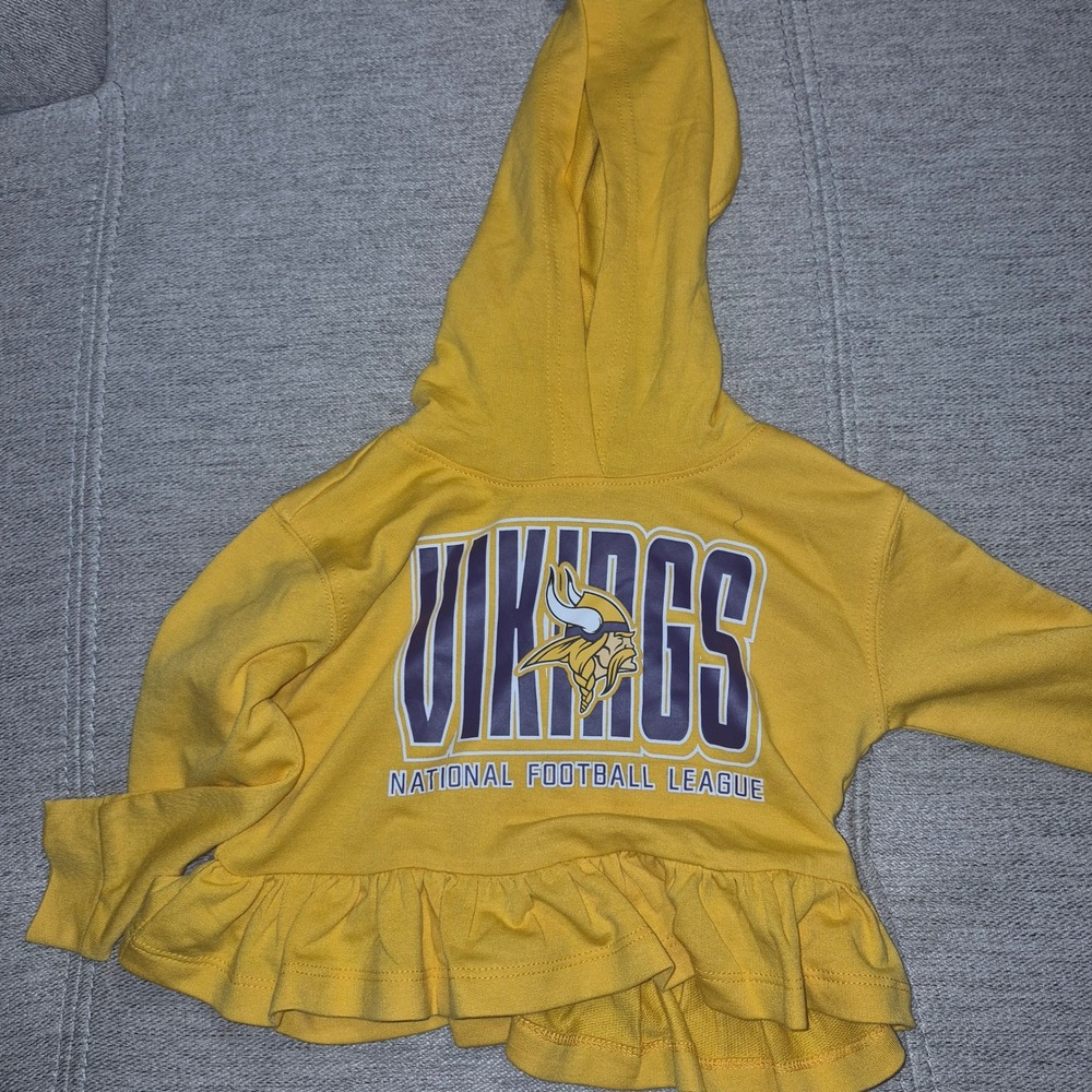 NFL Minnesota Vikings Girls Yellow Peplum Ruffle Hoodie Sweatshirt Kids 18months